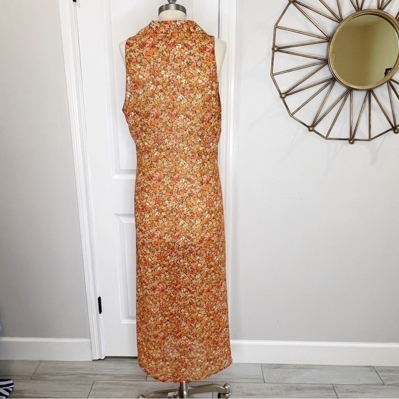Victoria's Secret Vintage  90's Floral Maxi Dress Button Down Orange Size Large - Picture 3 of 7